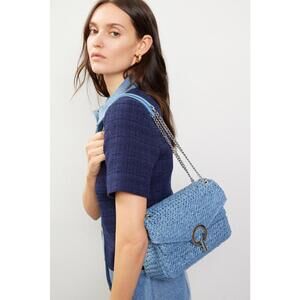 Sandro Blue Raffia YZA Bag with Paint Fading and Lints